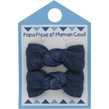 Barrettes clic-clac petits noeuds jean fin