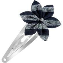 Barrette clic-clac fleur étoile rayé argent marine