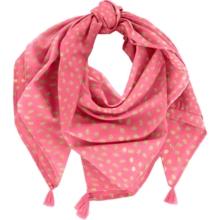 Foulard pompon feuillage or rose