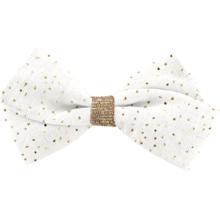 Petite Barrette Double Noeud Croisé  blanc pailleté