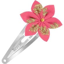 Barrette clic-clac fleur étoile feuillage or rose