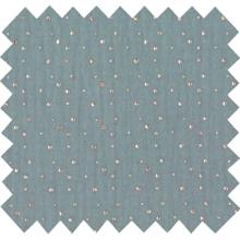 Tissu gaze pois or bleu gris