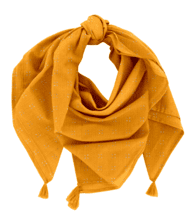 Foulard pompon gaze dentelle ocre