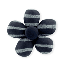 Petite barrette mini-fleur rayé argent marine