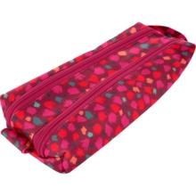 Trousse double compartiment pompons cerise