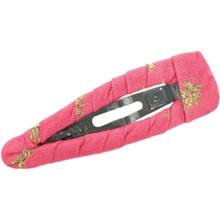 Barrette clic-clac tissu feuillage or rose