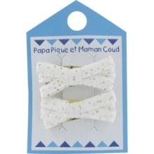 Barrette clic-clac mini ruban  blanc pailleté