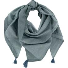 Foulard pompon gaze pois or bleu gris