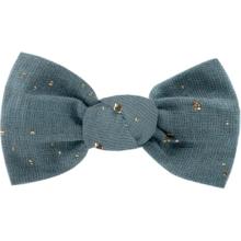 Barrette petit noeud gaze pois or bleu gris