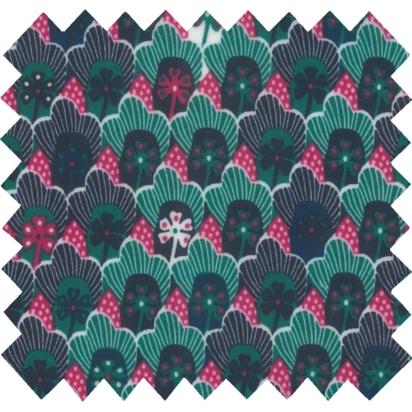 Tissu enduit  au mètre fleurs géo vert fuchsia ex1072